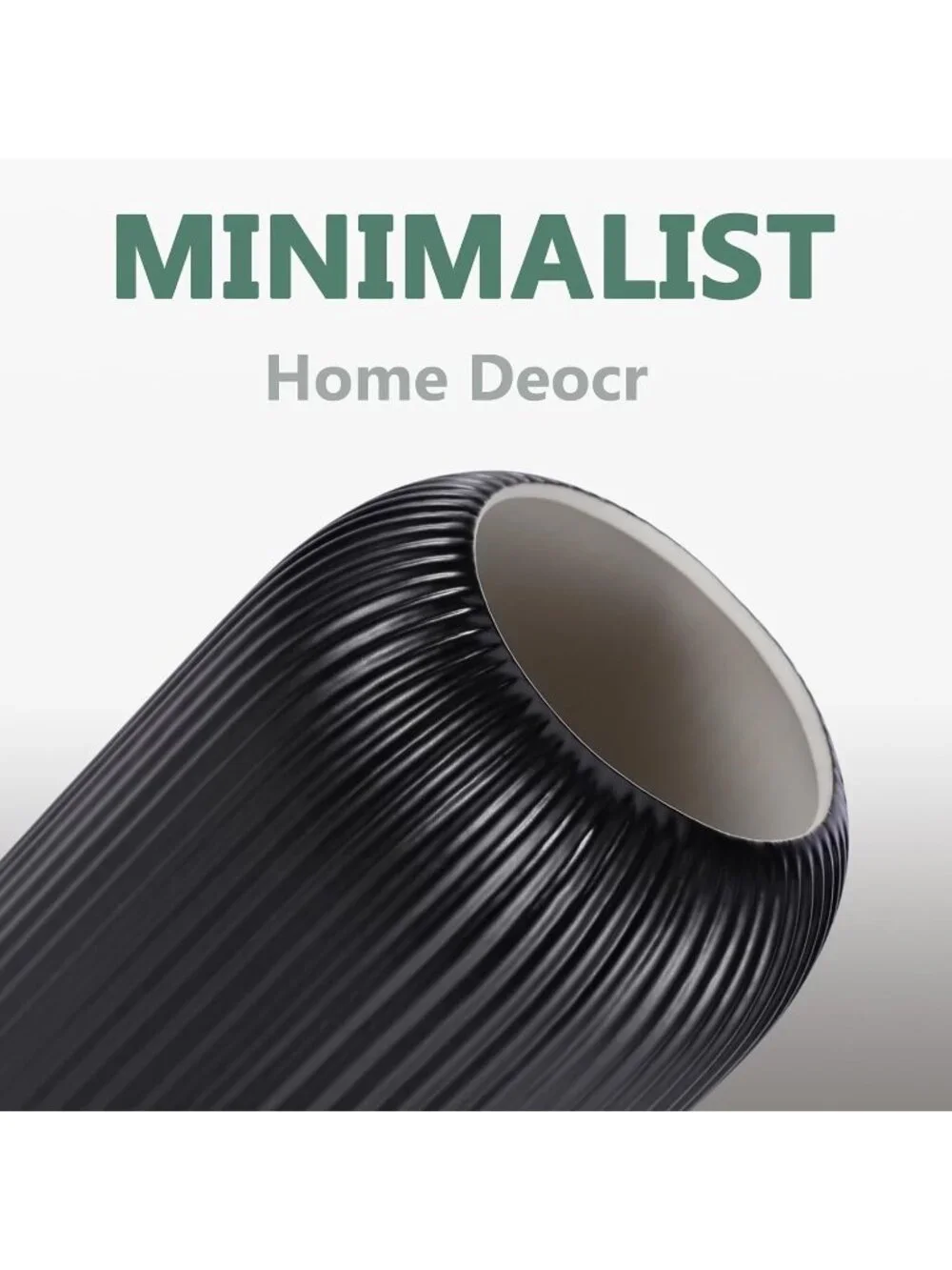 Modern Small Black Ceramic Vase Flowers Ribbed Textured Farmhouse Home Livings